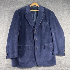 Men's Blazer Navy Blue Corduroy Size 44L Mazzoni 💯 Cotton 3 Button Design